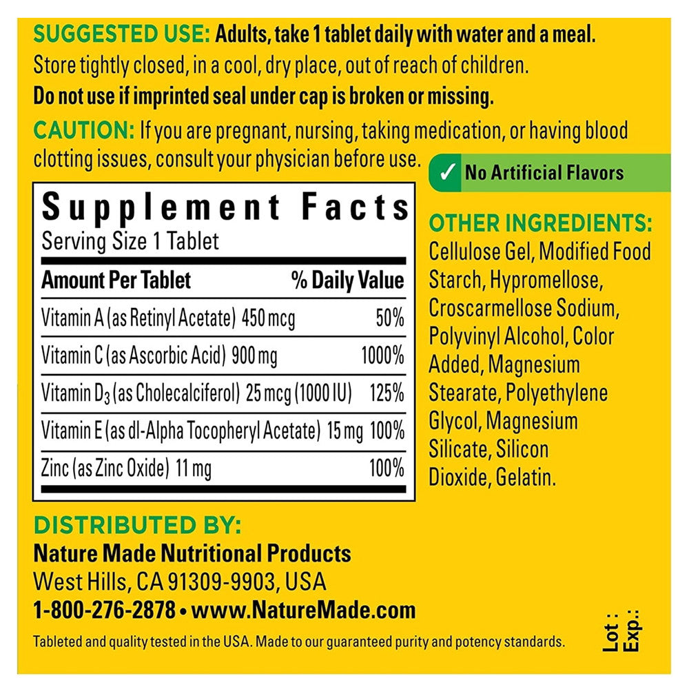 Nature Made Super C with Vitamin D3 and Zinc Tablets, 60 Ea