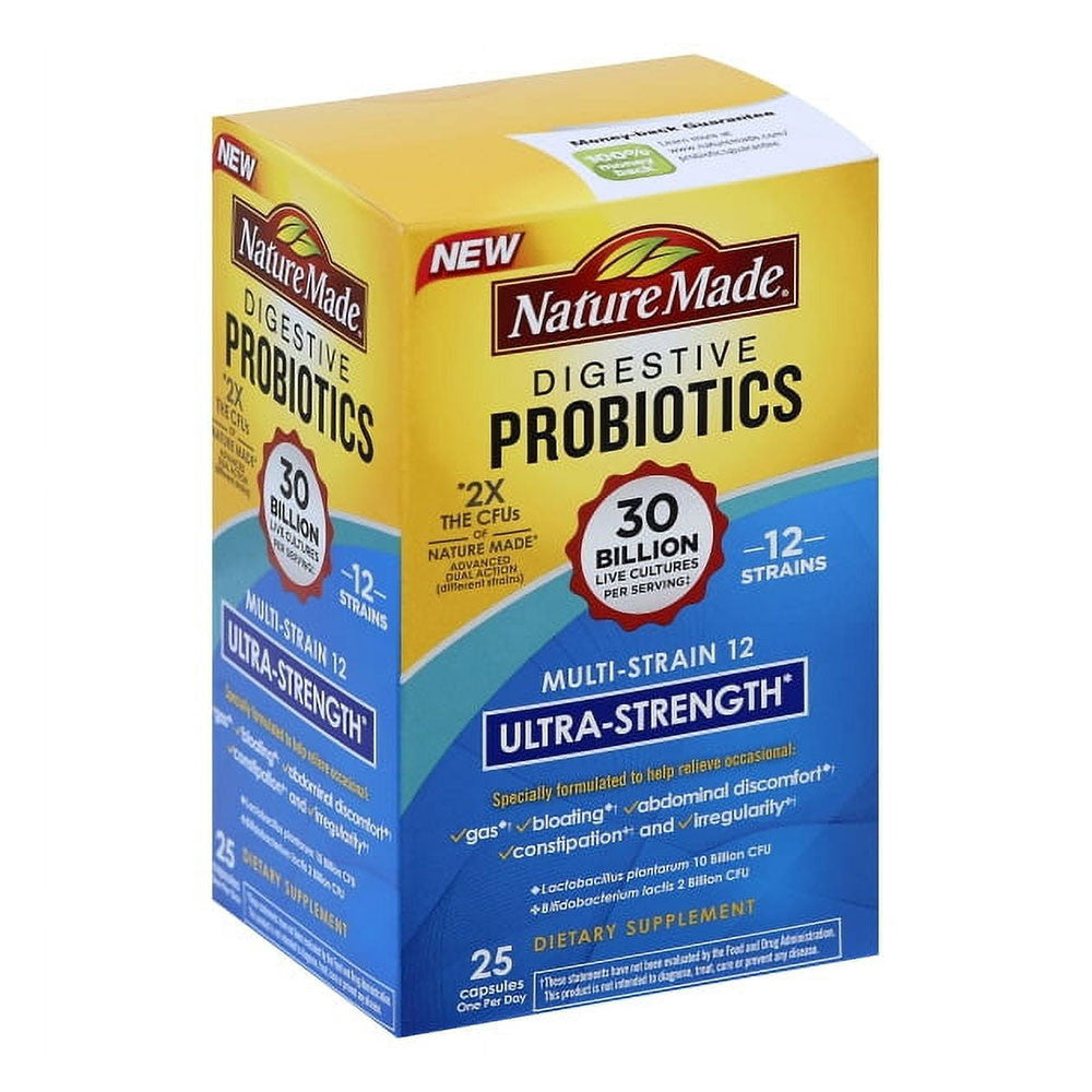 Nature Made Ultra Strength 12 Strain Digestive Health Support Probiotic Capsules, 25 Ea