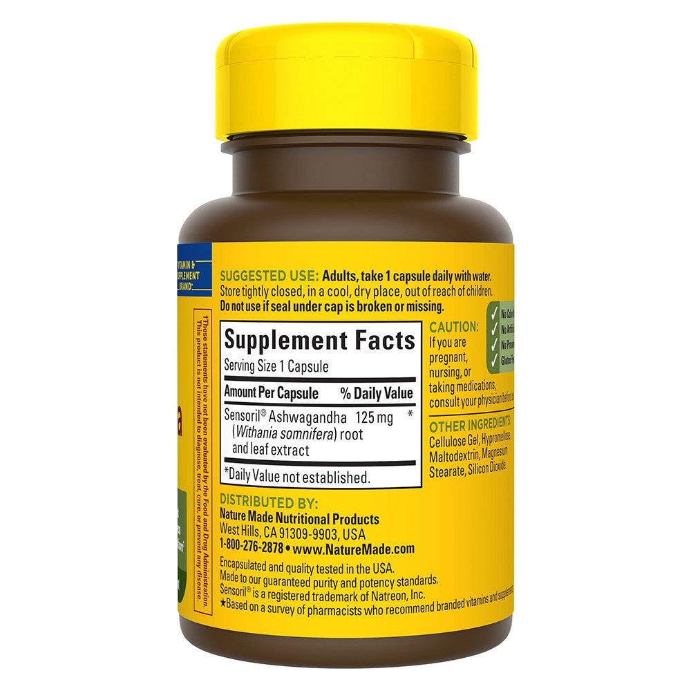Nature Made Ashwagandha Dietary Supplement for Stress Support 125 Mg Capsules, 60 Ea