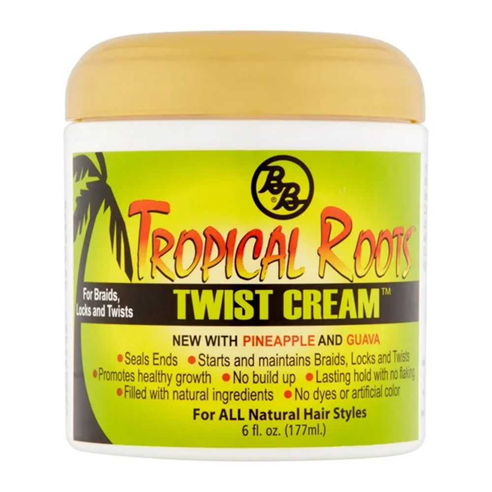 Bronner Brothers Charcoal Tropical Roots Frizz Control Hair Styling Twist Cream with Pineapple and Guava 6Oz (177ml)