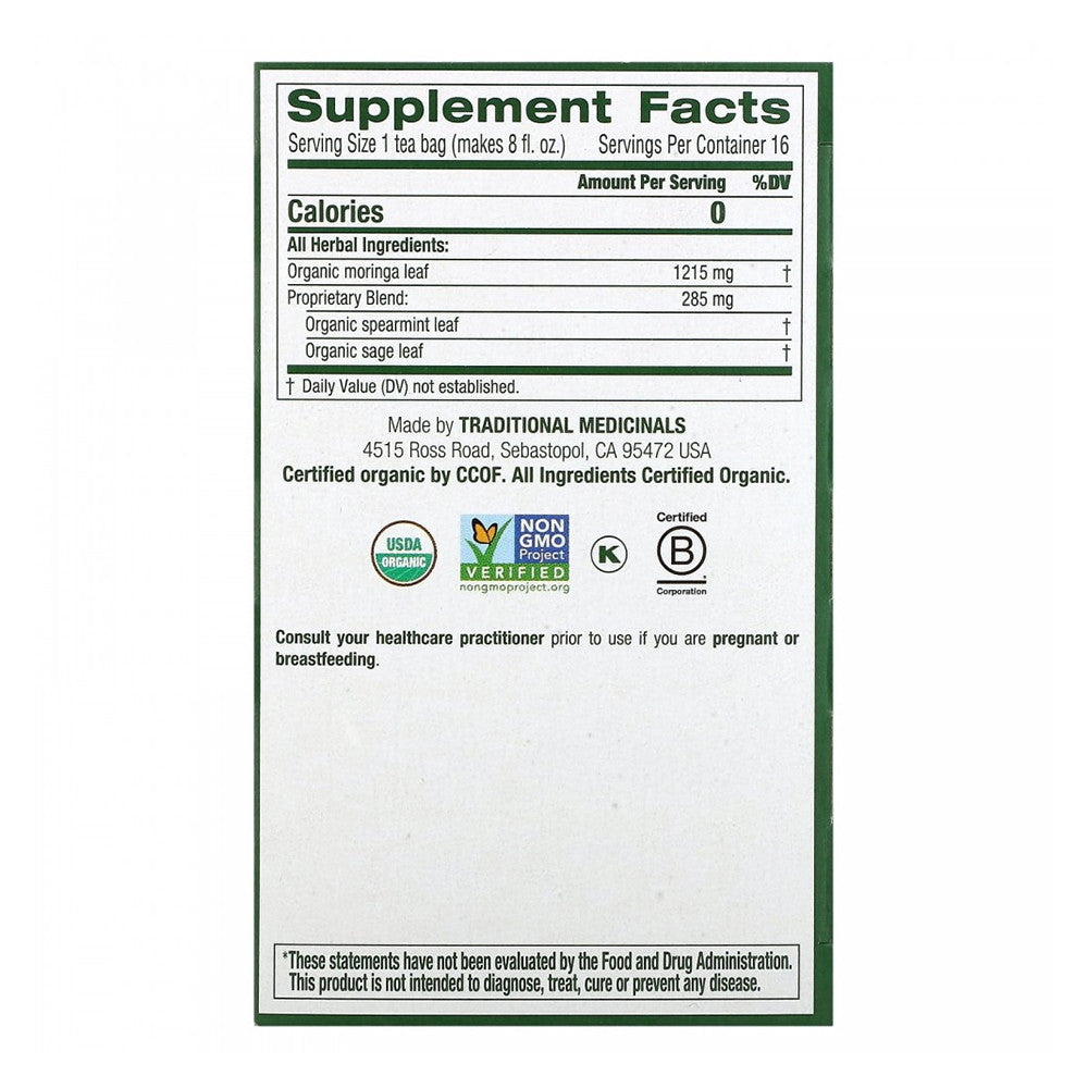 Traditional Medicinals Organic Moringa with Supermint Sage Tea Bags, 16 Ea, 0.85 Oz
