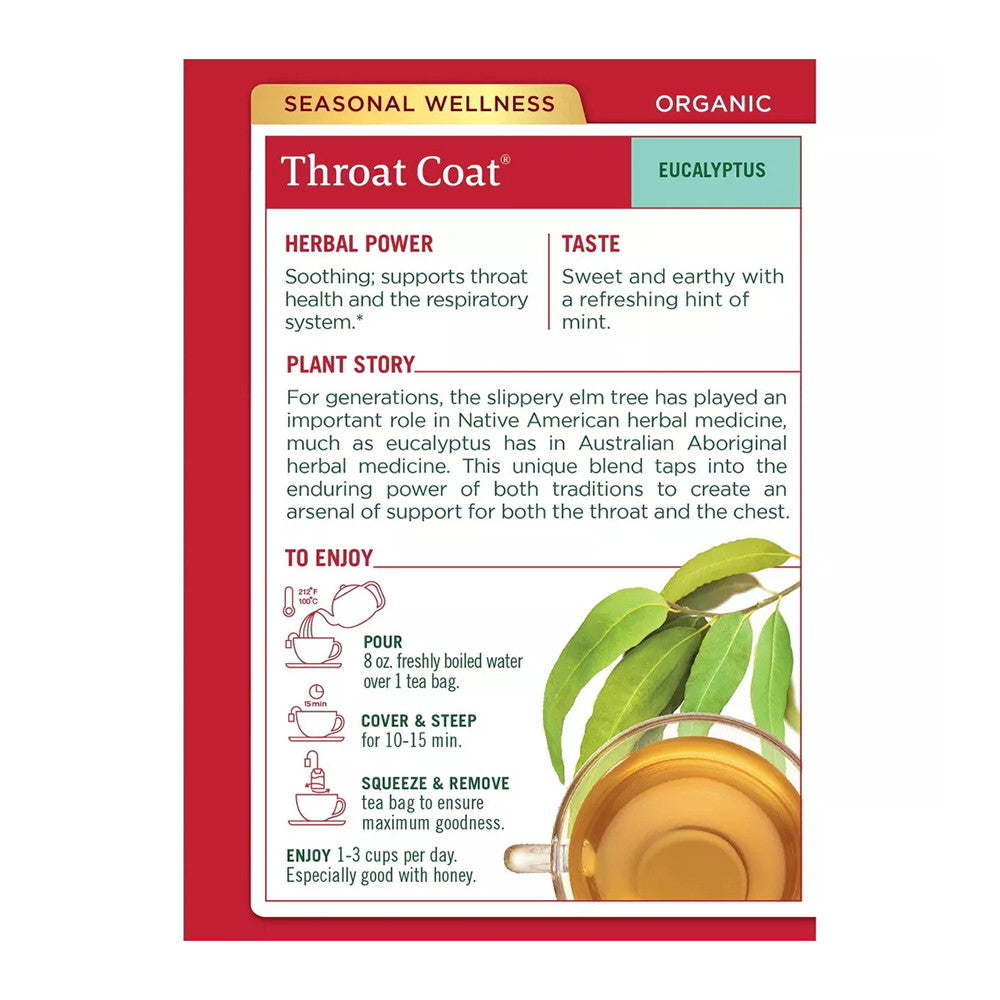 Traditional Medicinals Organic Throat Coat, Eucalyptus, Tea Bags, 16 Ea, 0.99 Oz