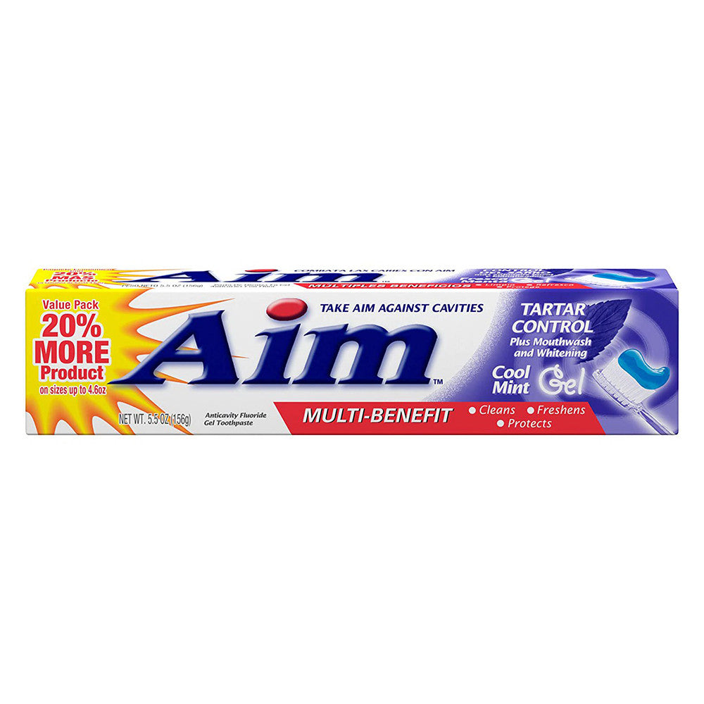 Aim Multi-Benefit Tartar Control Toothpaste, Cool Mint Gel, 5.5 Oz
