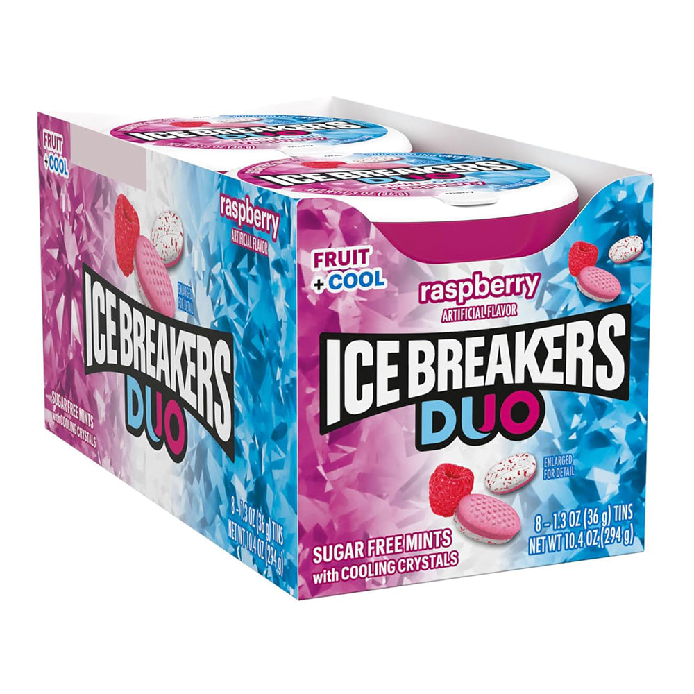 Ice Breakers Duo Fruit And Cool Sugar Free Mints, Raspberry - 1.3 Oz, 8 Pack