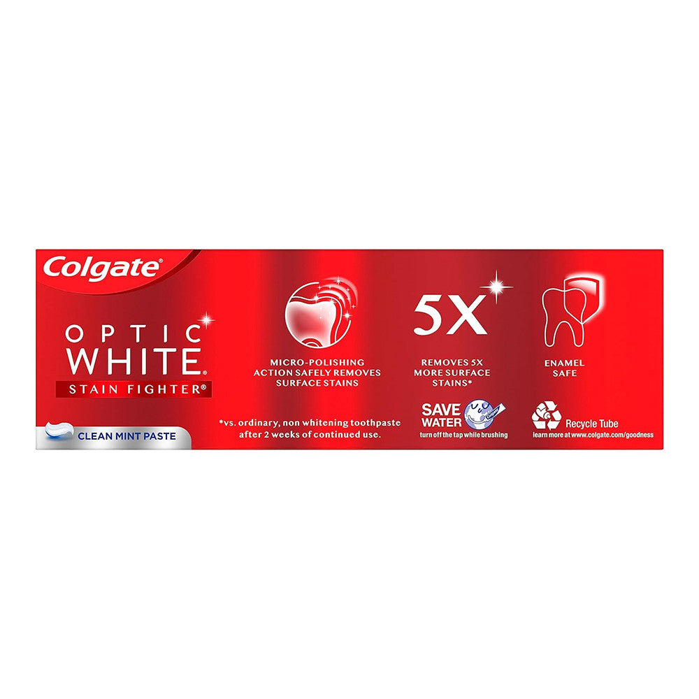 Colgate Optic White Stain Fighter Whitening Toothpaste, Clean Mint Flavor, 119 Gms