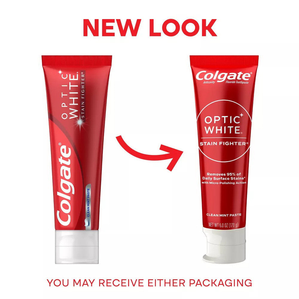 Colgate Optic White Stain Fighter Whitening Toothpaste, Clean Mint, 6 Oz