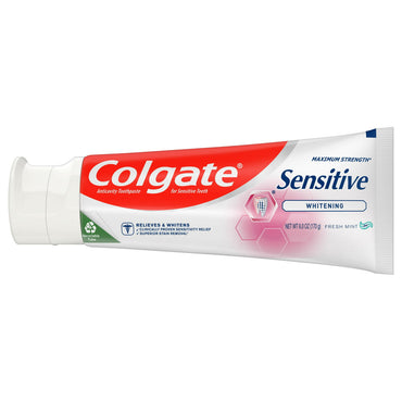 Colgate Sensitive Maximum Strength Sensitive Toothpaste, Plus Whitening And Fresh Stripe - 6 Oz