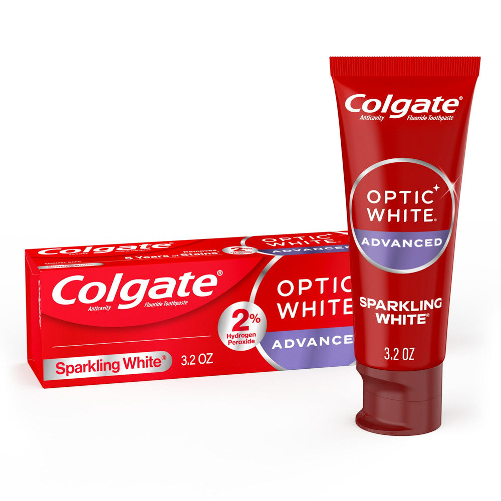 Colgate Optic White Advanced Teeth Whitening Toothpaste, Sparkling White, 3.2 Oz