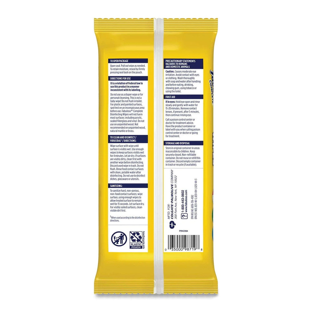 Fabuloso Complete Disinfecting Wipes, Lemon, 24 Ea
