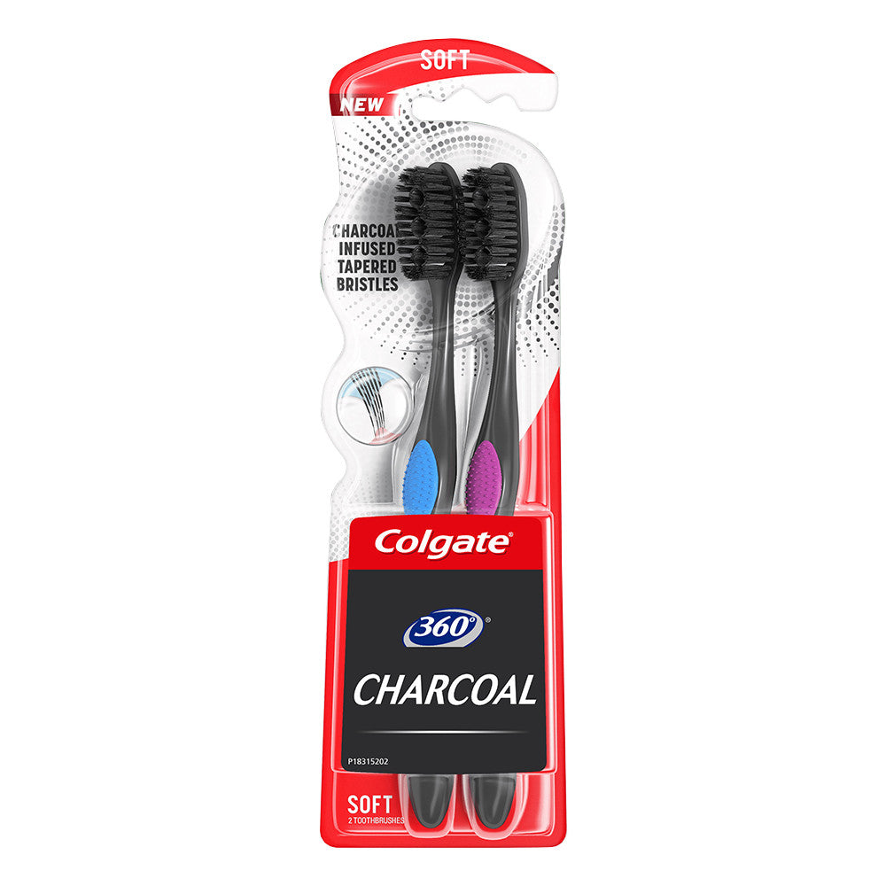 Colgate 360 Charcoal Toothbrush, Soft, 2 Ea