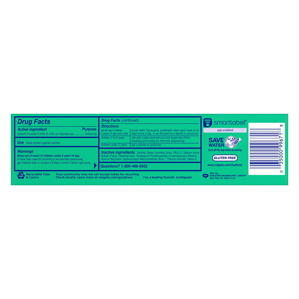 Colgate Max Fresh Toothpaste, Whitening Toothpaste with Mini Breath Strips, Clean Mint, 6.3 Oz
