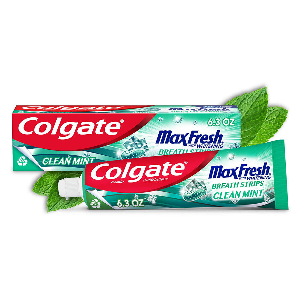 Colgate Max Fresh Toothpaste, Whitening Toothpaste with Mini Breath Strips, Clean Mint, 6.3 Oz