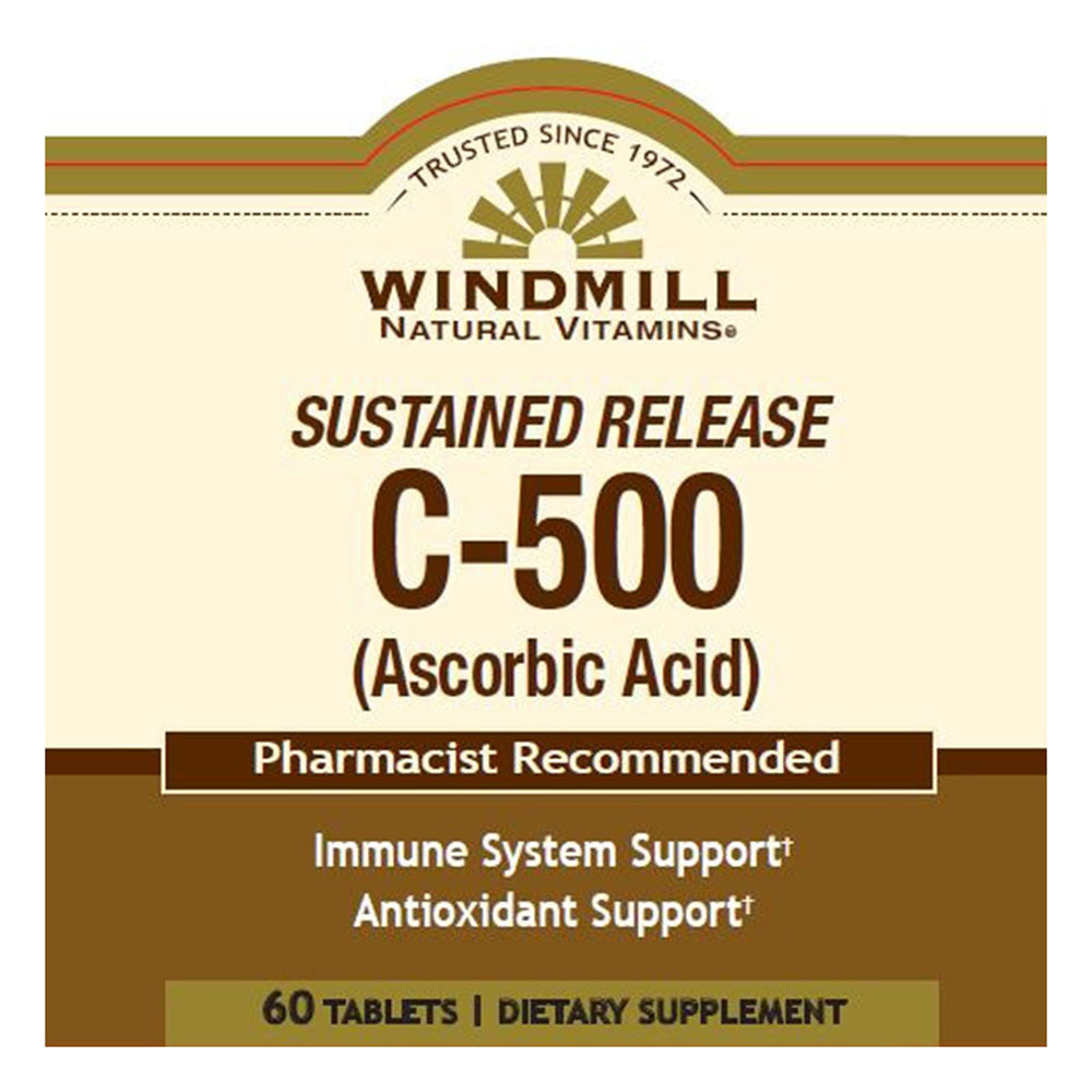 Windmill Natural Vitamin C 500 mg Sustained Release Tablets, Immune Booster, 60 Ea