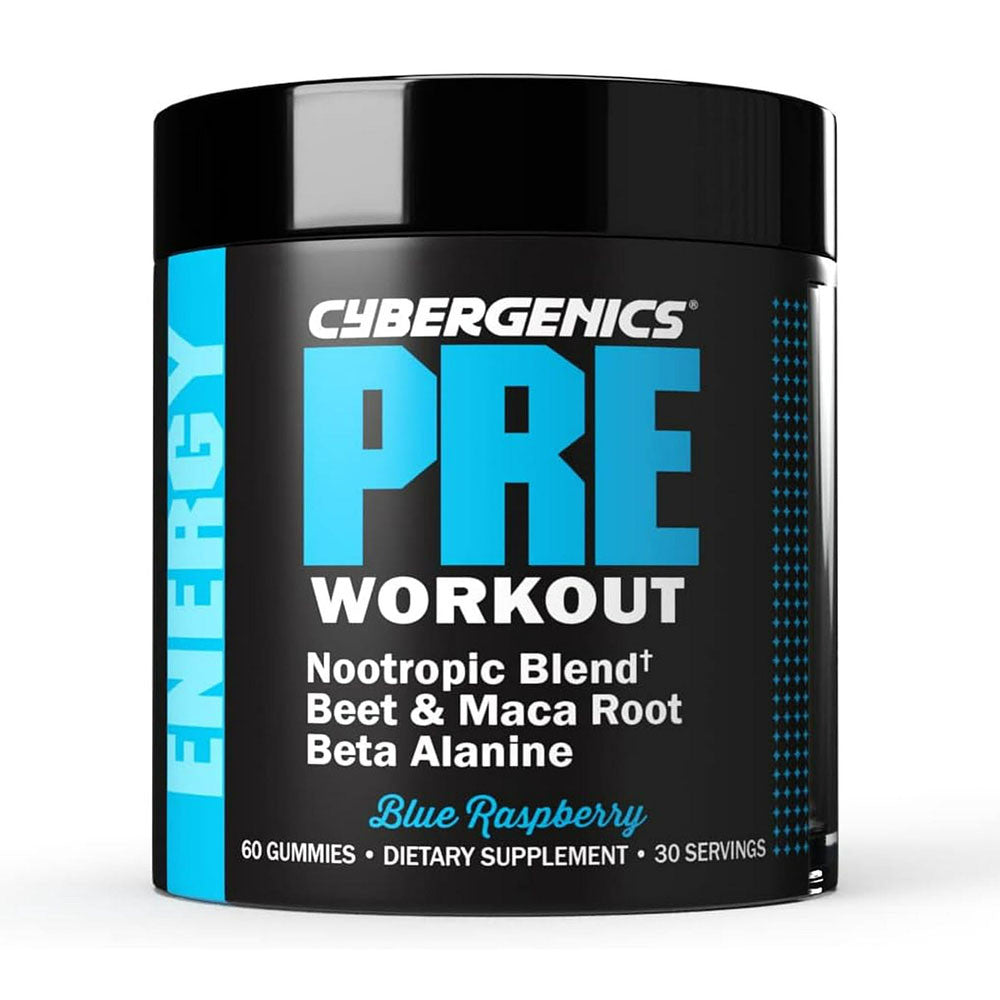 Cybergenics Pre Workout Gummies Supports Energy Levels, Blue Raspberry, 60 Ea