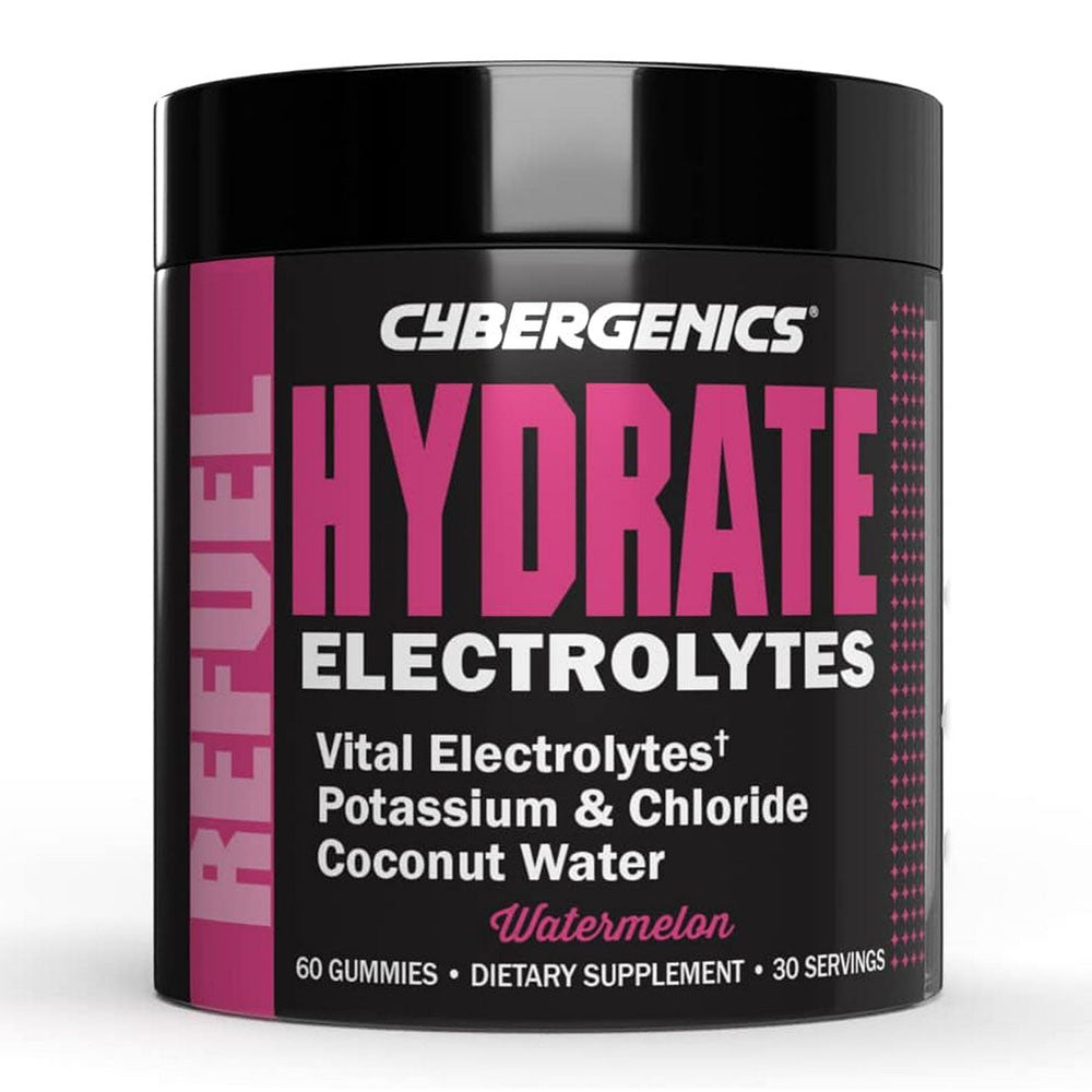 Cybergenics Hydrate Electrolyte Gummies with Coconut Water, Watermelon Flavor, 60 Ea