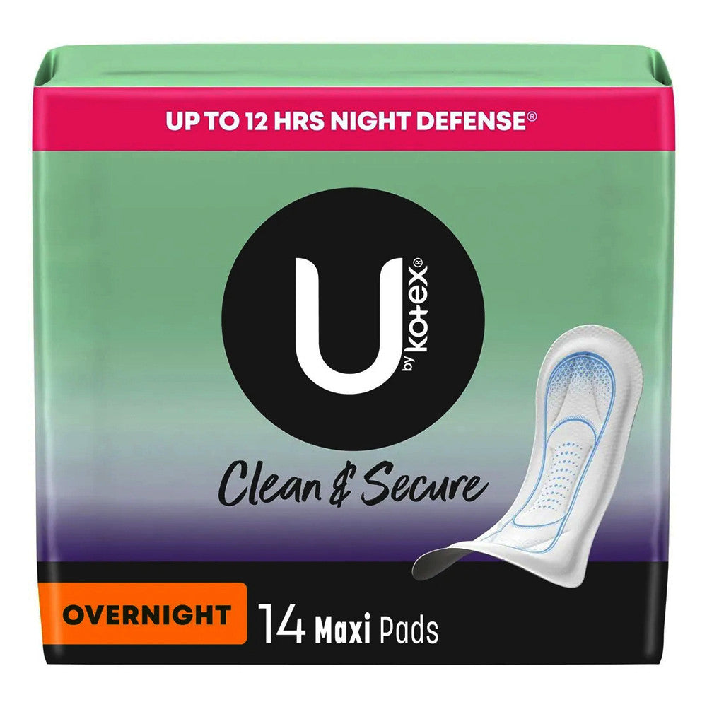 U by Kotex Clean And Secure Maxi Pads Overnight, Unscented, 14 Ea