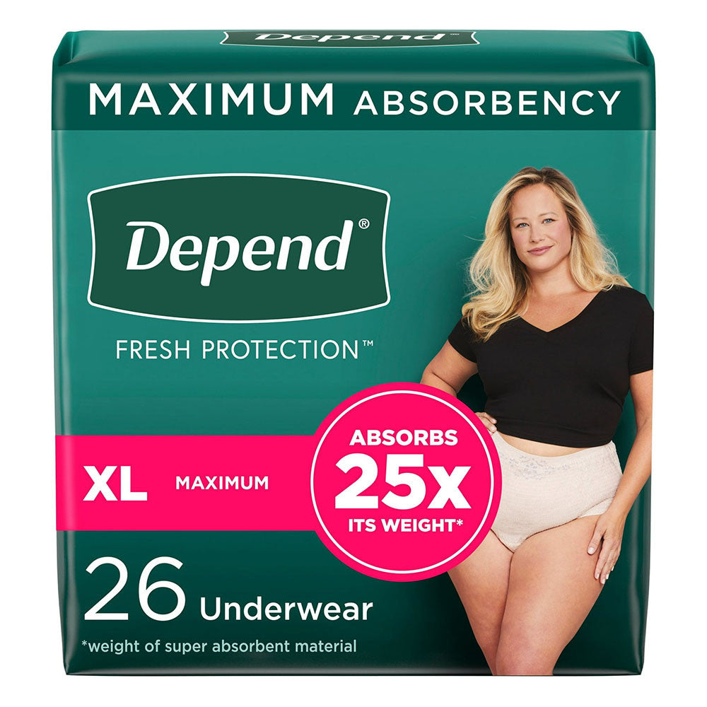 Depend Fresh Protection Adult Incontinence and Postpartum Bladder Leak Underwear for Womens, XL, 26 Ea