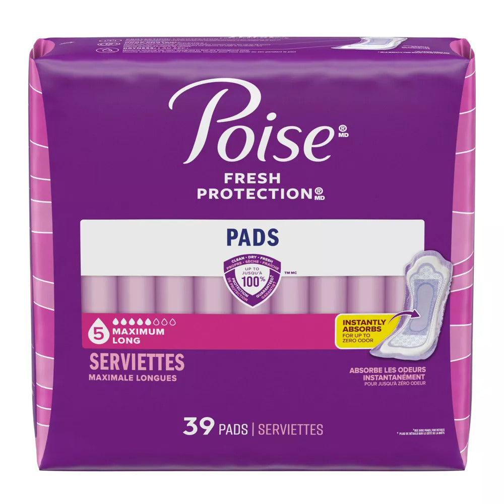 Poise Ultra Soft Shield Pads Maximum Absorbency Long Absorbent 39Ea