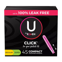 U by Kotex Click Tampons Regular And Super Absorbency, Unscented, 45 Ea