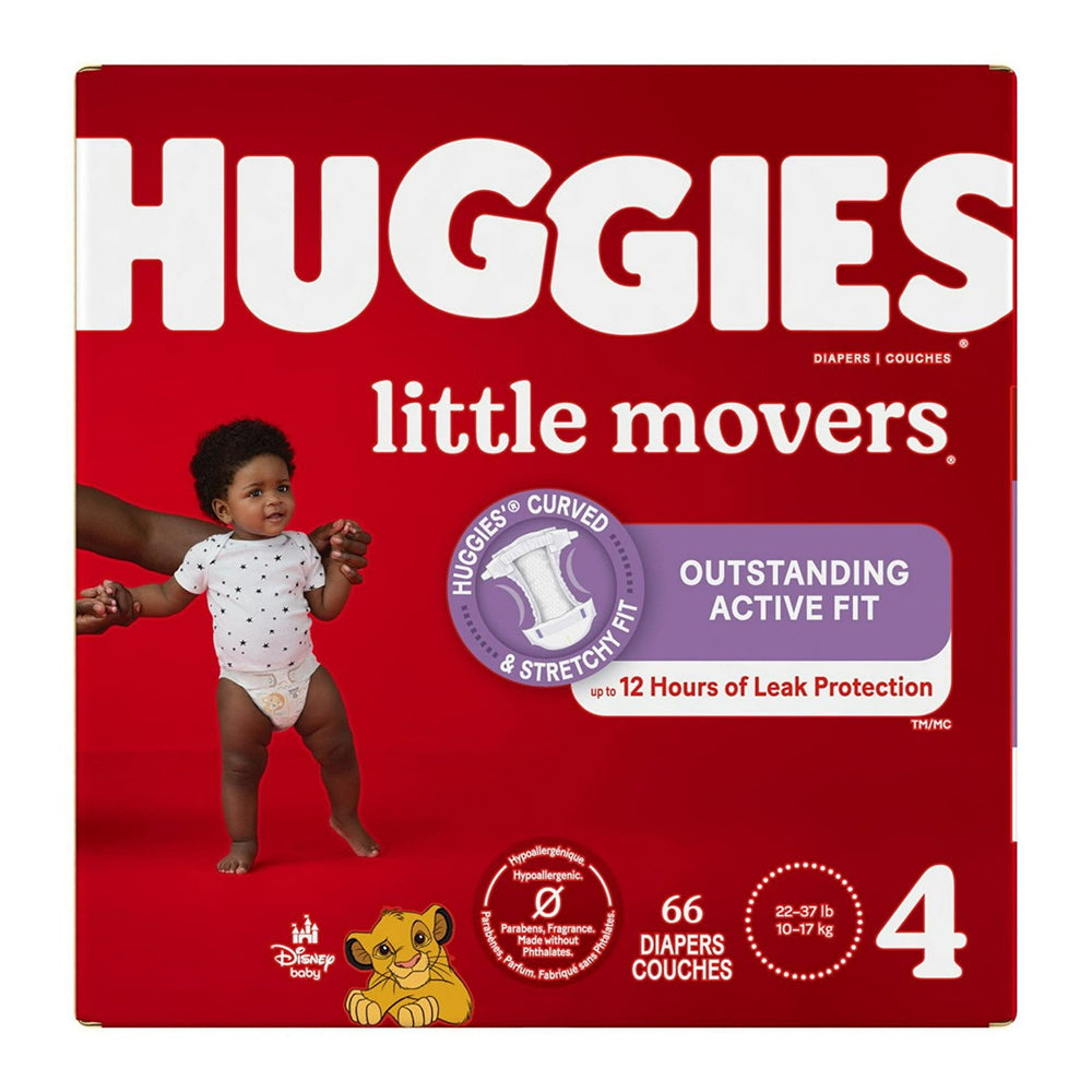 Huggies Little Movers Diapers Size 4 for Active Babies with Leak Protection and Comfort 66Ea