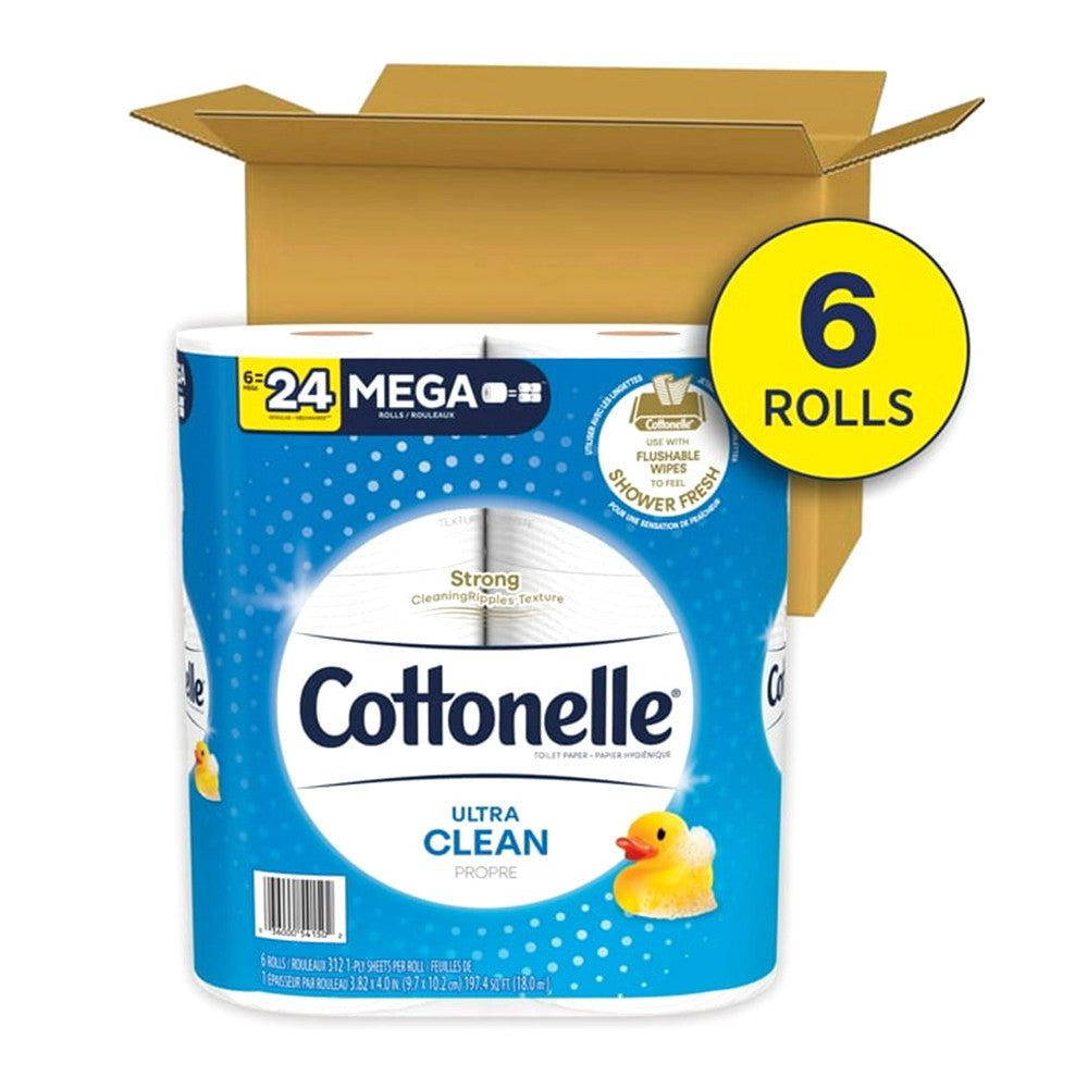 Cottonelle Ultra Clean Toilet Paper, Mega Rolls, 312 Sheets Per Roll, 6 Ea