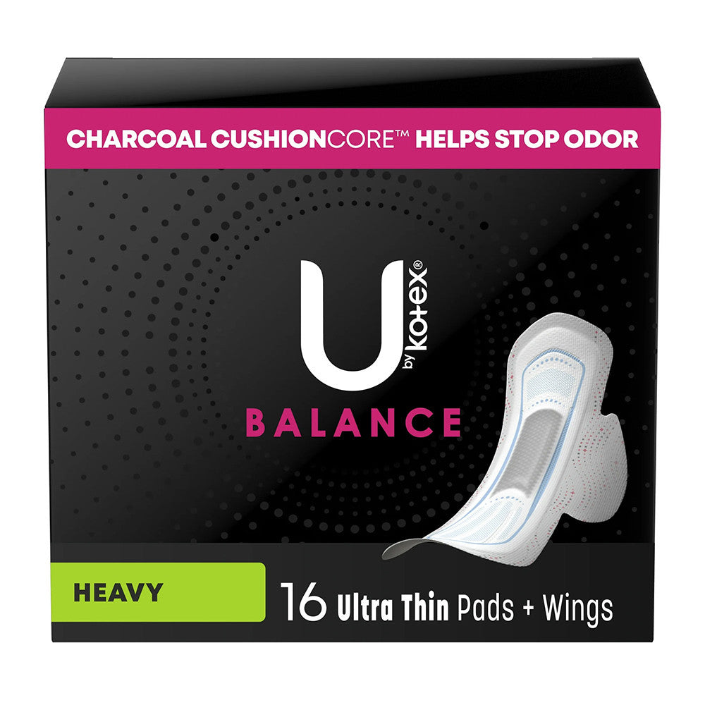 U by Kotex Balance Heavy Ultra Thin Pads Plus Wings, 16 Ea
