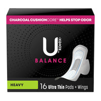 U by Kotex Balance Heavy Ultra Thin Pads Plus Wings, 16 Ea