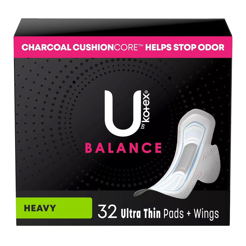 U by Kotex Balance Ultra Thin Heavy Pads With Wings, Unscented, 32 Ea