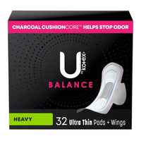 U by Kotex Balance Ultra Thin Heavy Pads With Wings, Unscented, 32 Ea