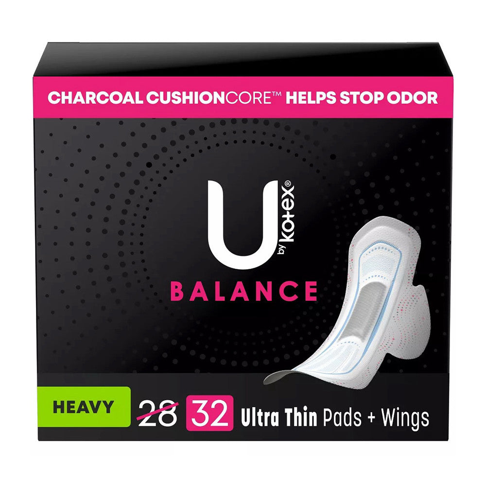 U by Kotex Balance Ultra Thin Heavy Pads With Wings, Unscented, 32 Ea
