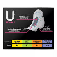 U by Kotex Balance Ultra Thin Regular Pads with Wings, Unscented, 36 Ea