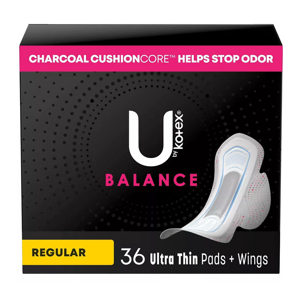 U by Kotex Balance Ultra Thin Regular Pads with Wings, Unscented, 36 Ea