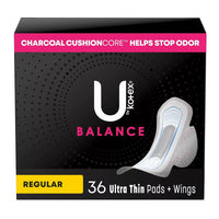 U by Kotex Balance Ultra Thin Regular Pads with Wings, Unscented, 36 Ea