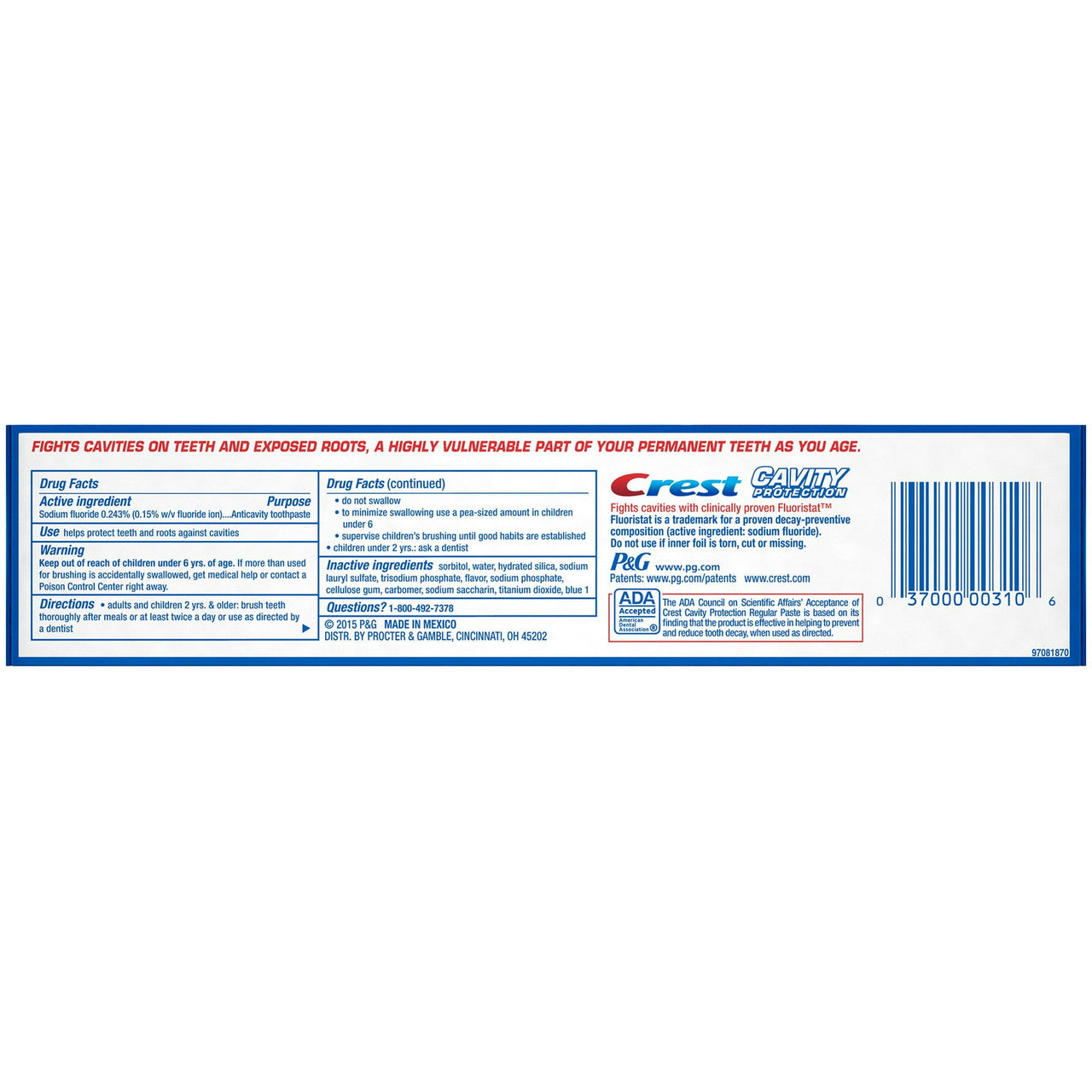 Crest Fluoride Anticavity Toothpaste Cavity Protection, Regular Paste, 8.2 Oz