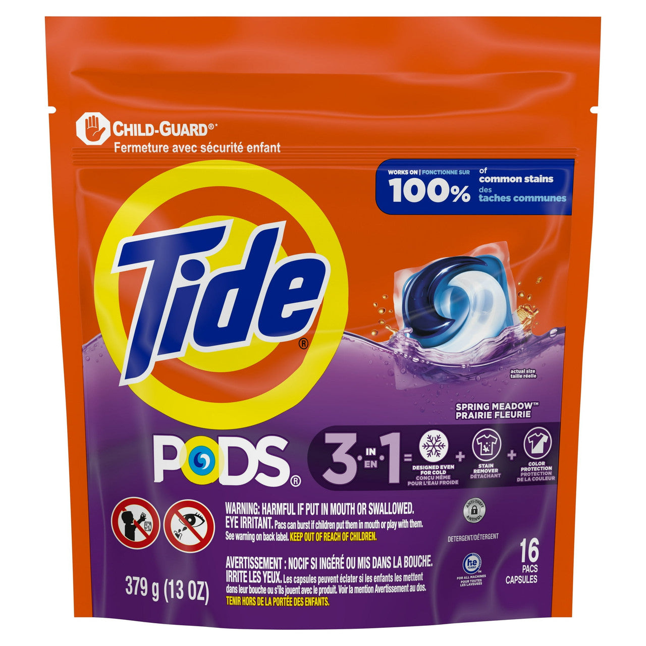 Tide PODS Liquid Laundry Detergent Pacs, Spring Meadow, 16 Count