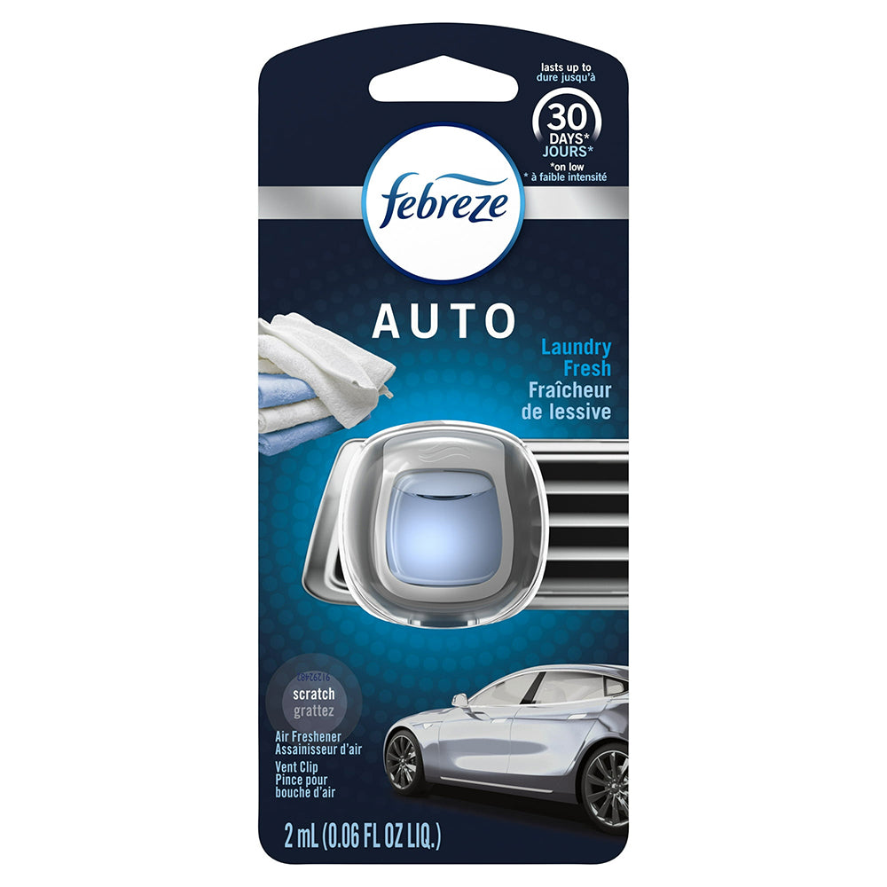 Febreze Car Vent Clip Laundry Fresh Scent Odor Eliminator and Long Lasting Car Freshener 0.06Oz (2ml)