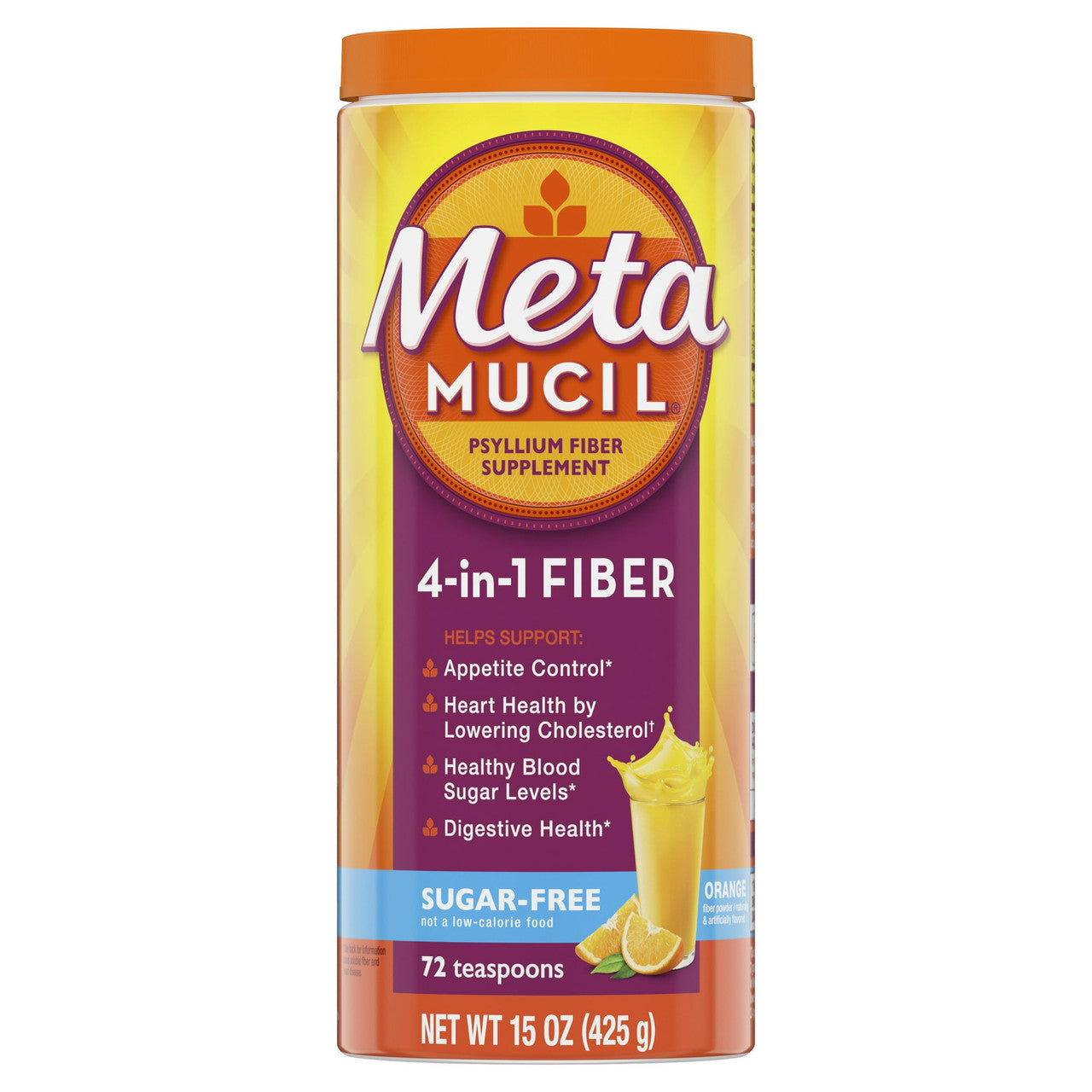 Metamucil Smooth Texture Bulk Forming Sugar Free Orange Flavor Powder, 15 Oz