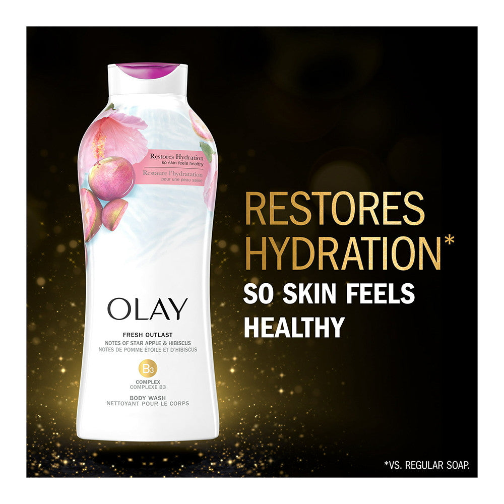 Olay Fresh Outlast Body Wash, Star Apple & Hibiscus, 22 Oz