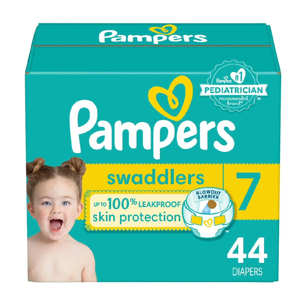 Pampers Swaddlers White Size 7 Diapers 100% Leakproof Protection 44Ea