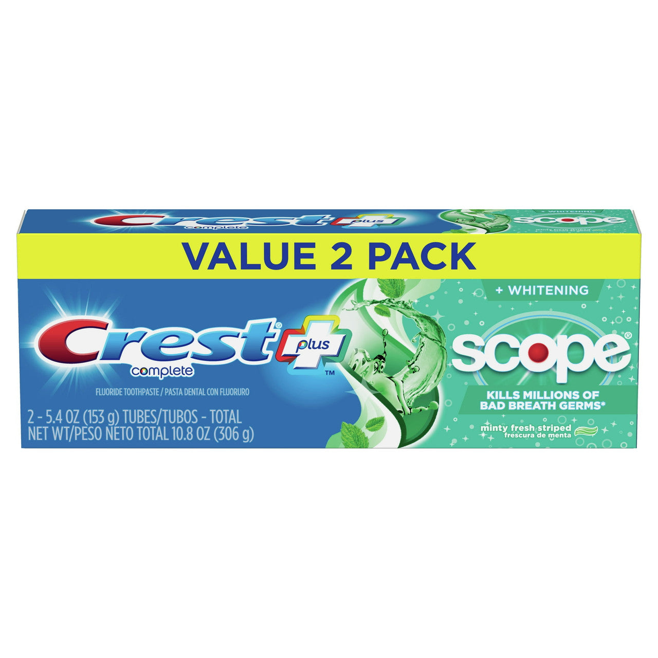 Crest Plus Scope Complete Whitening Toothpaste Value Pack, Mint, 5.4 Oz, 2 Ea
