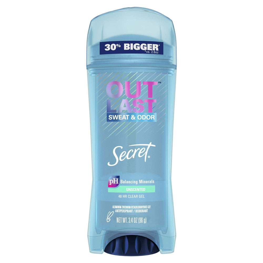 Secret Outlast Clear Gel Antiperspirant Deodorant, Unscented, 3.4 Oz