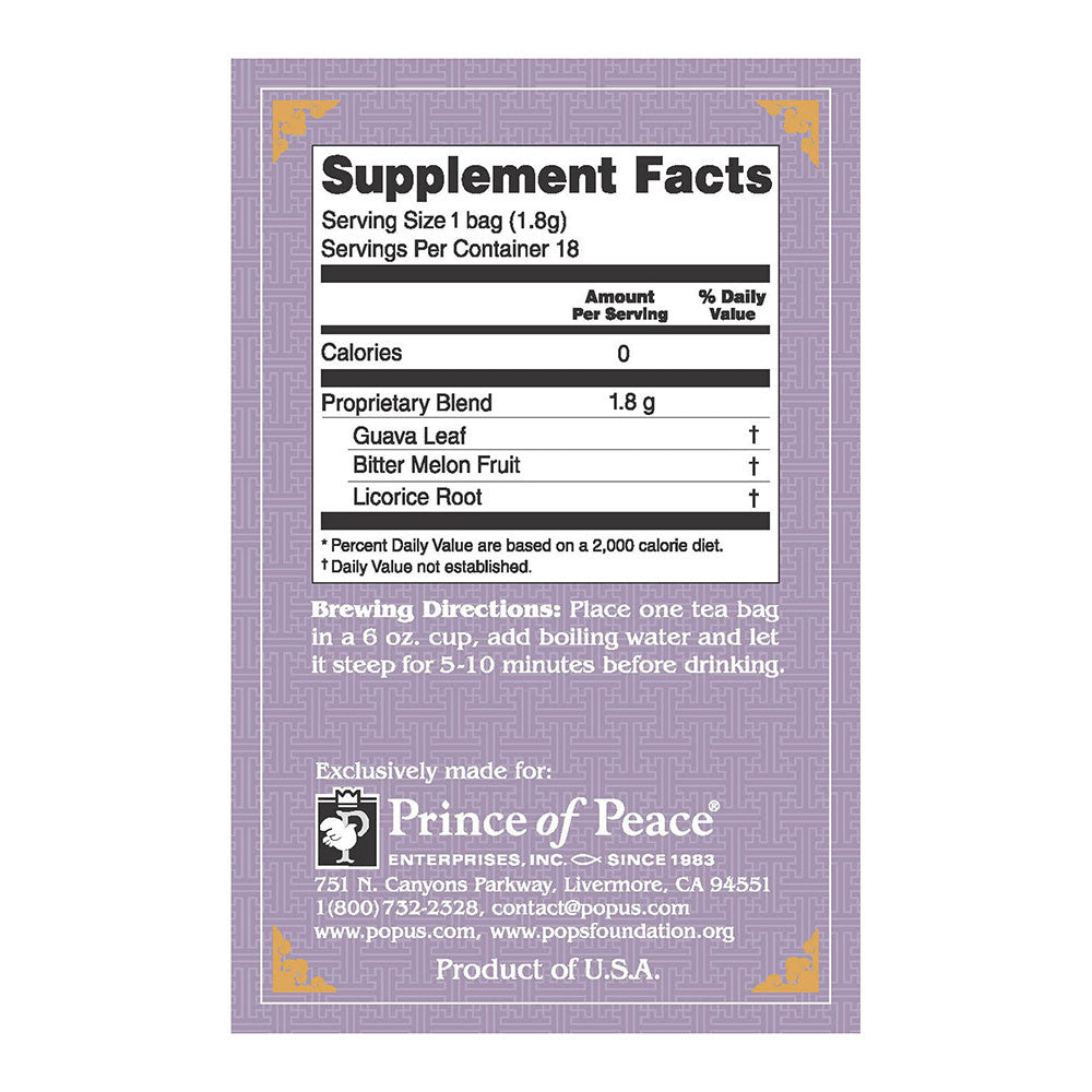 Prince Of Peace all Natural Herbal Tea For Blood Sugar Sachets, 18 Ea