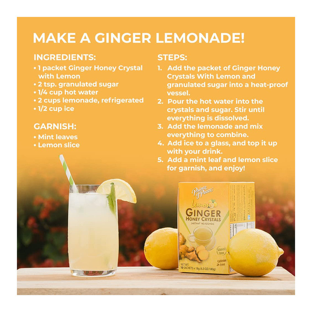 Prince of Peace Ginger Honey Crystals, Instant Hot or Cold Beverage, 10 Ea