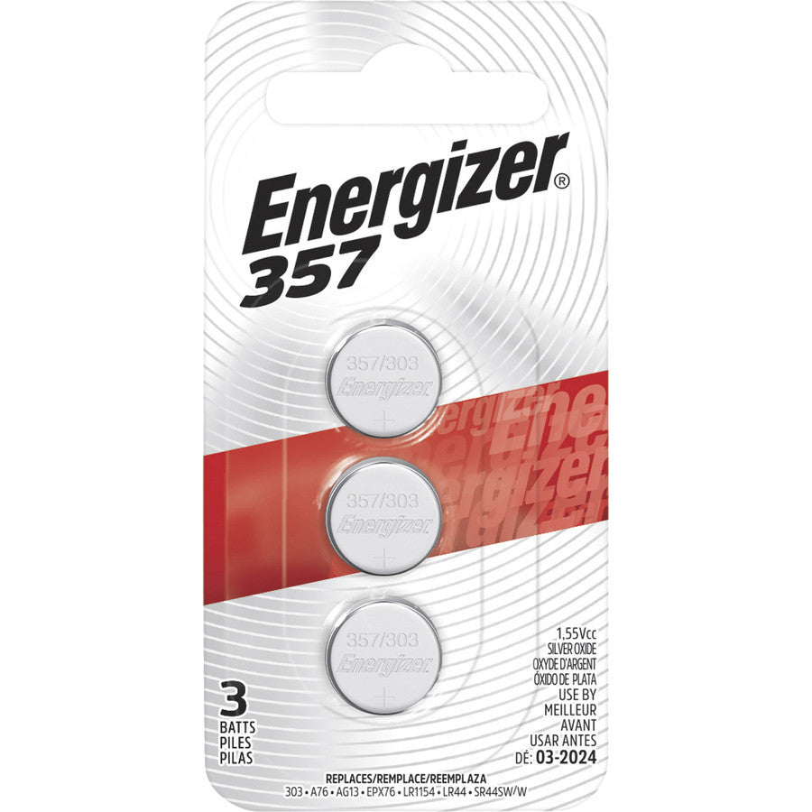 Energizer Button Cell Batteries, 357, 303, 3 Ea