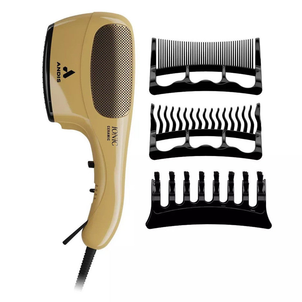 Andis Ceramic Ionic Hair Dryer with Bristle Brush and Fine-Tooth, Gold, 1 Ea