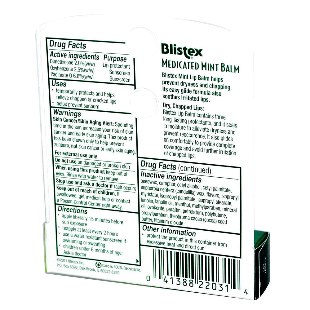 Blistex Medicated Mint Lip Balm, Lip Protectant and Sunscreen, SPF 15, 0.15 Oz