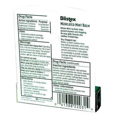 Blistex Medicated Mint Lip Balm, Lip Protectant and Sunscreen, SPF 15, 0.15 Oz