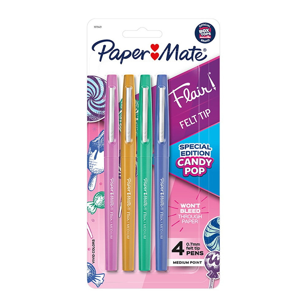 Paper Mate Flair Felt Tip Pens, Medium Point, Candy Pop Pack, 4 Ea