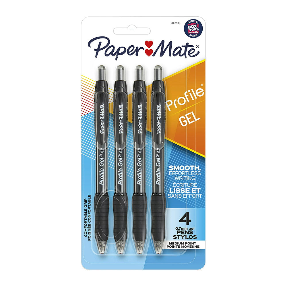 Paper Mate Profile Retractable Gel Pens, Black, 0.7mm, 4 Ea
