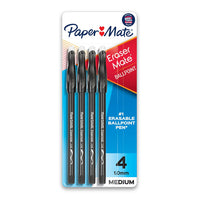 Paper Mate Eraser mate Stick Medium Tip Ballpoint Pens, Black, 4 Ea